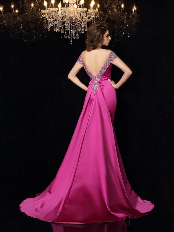 Loudspeaked Mermaid Sexy Off Shoulder Sleeveless Long Satin Dress