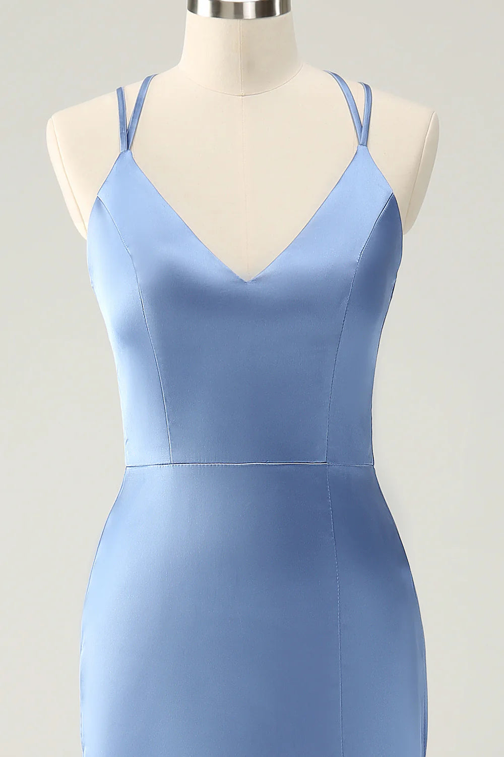 Mermaid Spaghetti Straps Satin Long Bridesmaid Dress with Slit