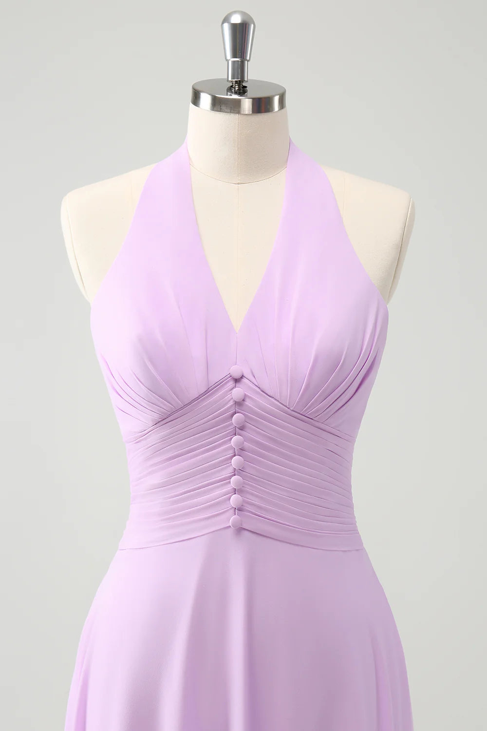 A Line Halter Backless Pleated Chiffon Long Bridesmaid Dress With Buckle