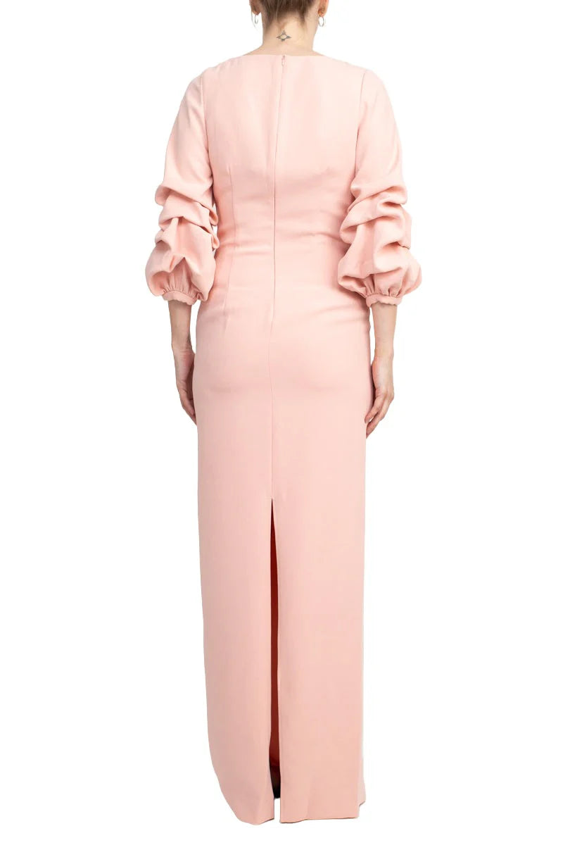 Crew Neck Gathered 3/4 Sleeve Bodycon Zipper Back Slit Back Mother of the Bride Dresses