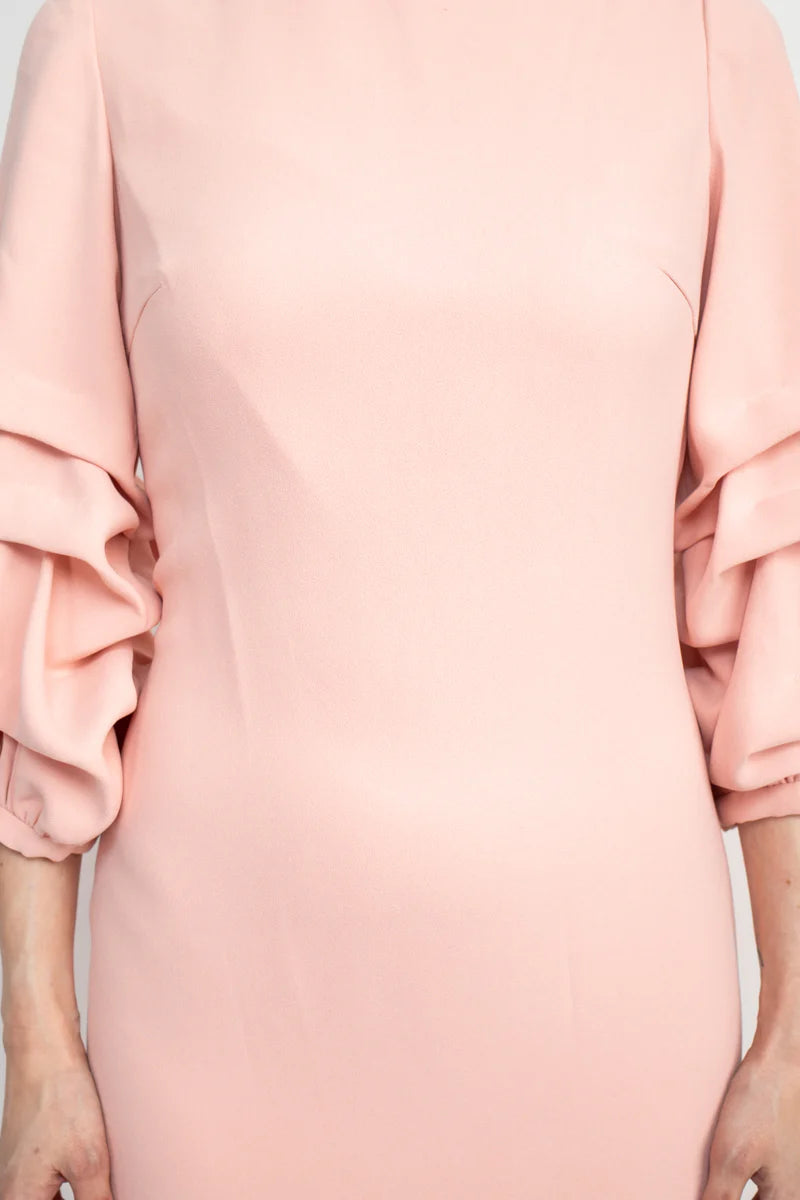 Crew Neck Gathered 3/4 Sleeve Bodycon Zipper Back Slit Back Mother of the Bride Dresses