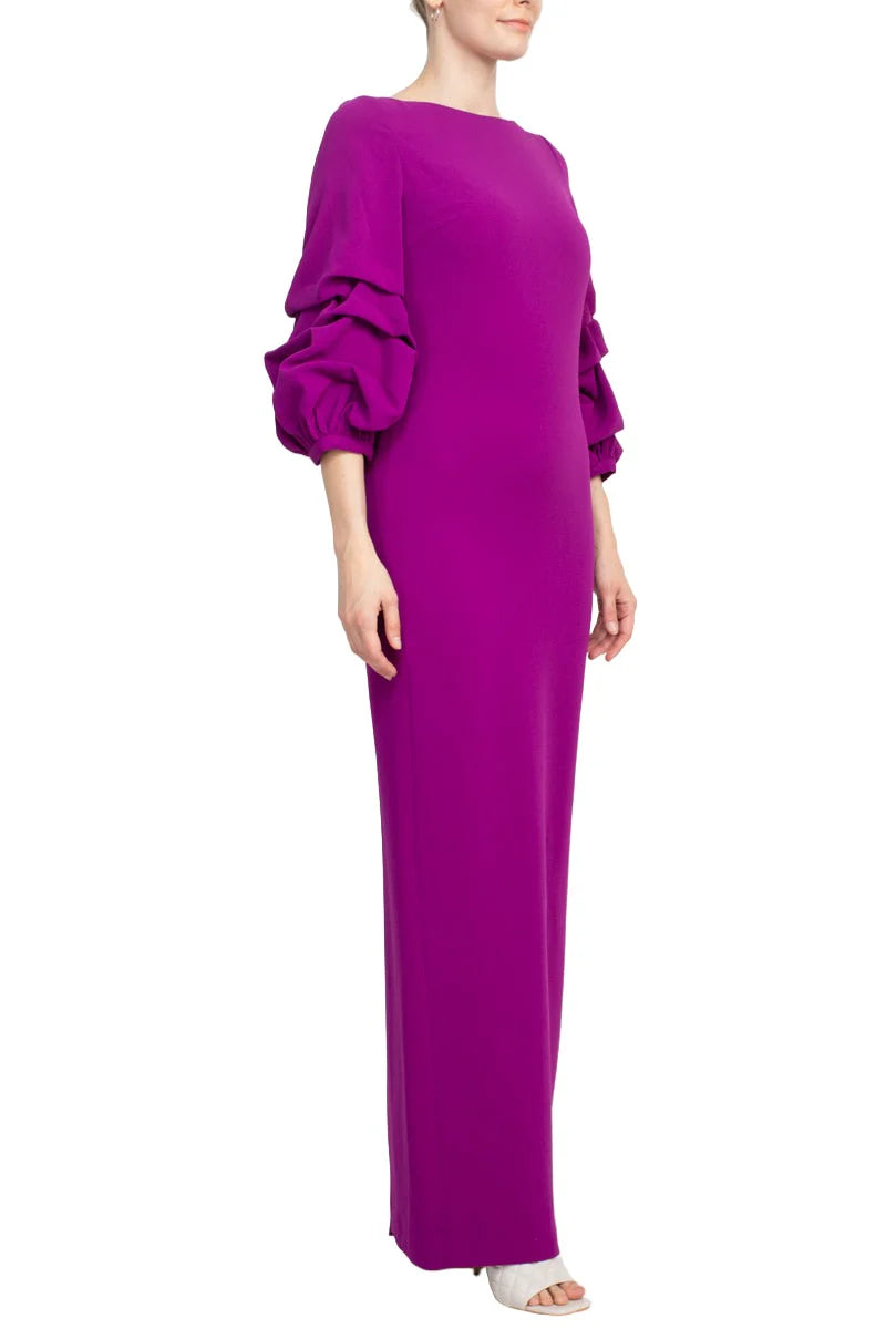 Crew Neck Gathered 3/4 Sleeve Bodycon Zipper Back Slit Back Mother of the Bride Dresses