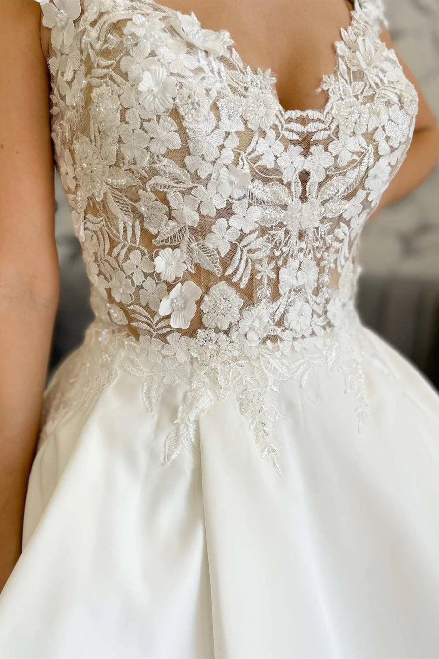 Lace Satin Off-the Shoulder Backless Bridal Gown