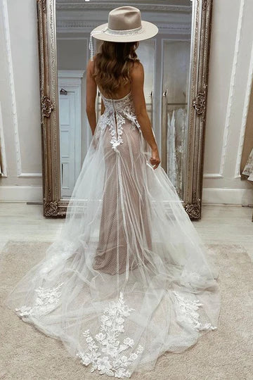 Lace Straps Backless Wedding Dress
