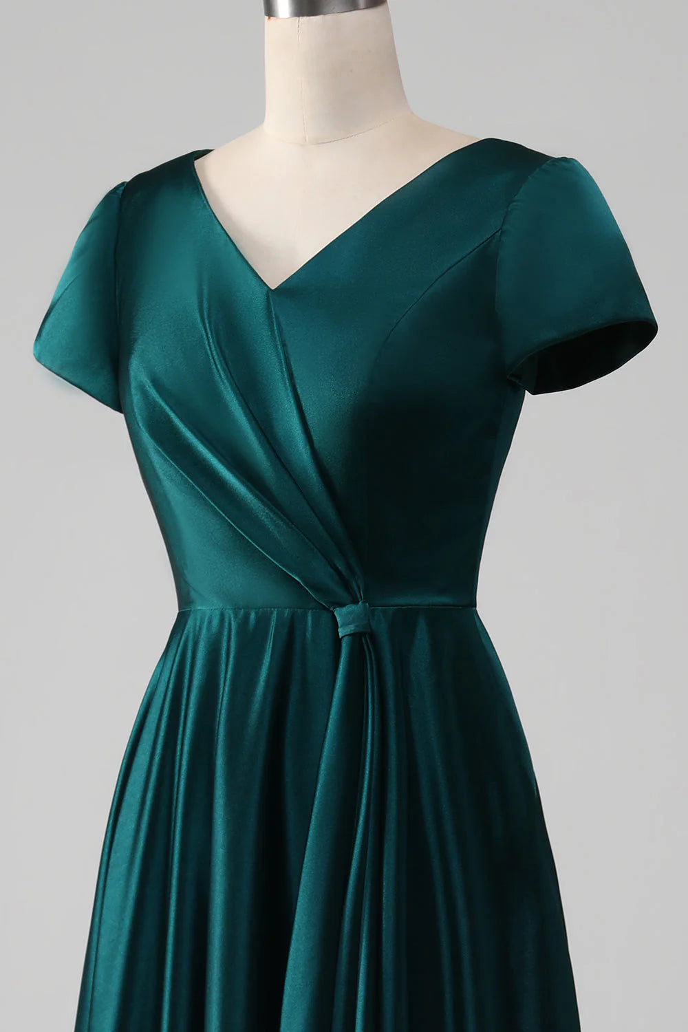 OKBBN V-neck A-line satin pleated bridal mother gown