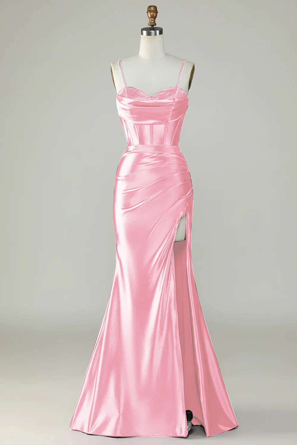 OKBBN mermaid slim shoulder strap slit long evening gown