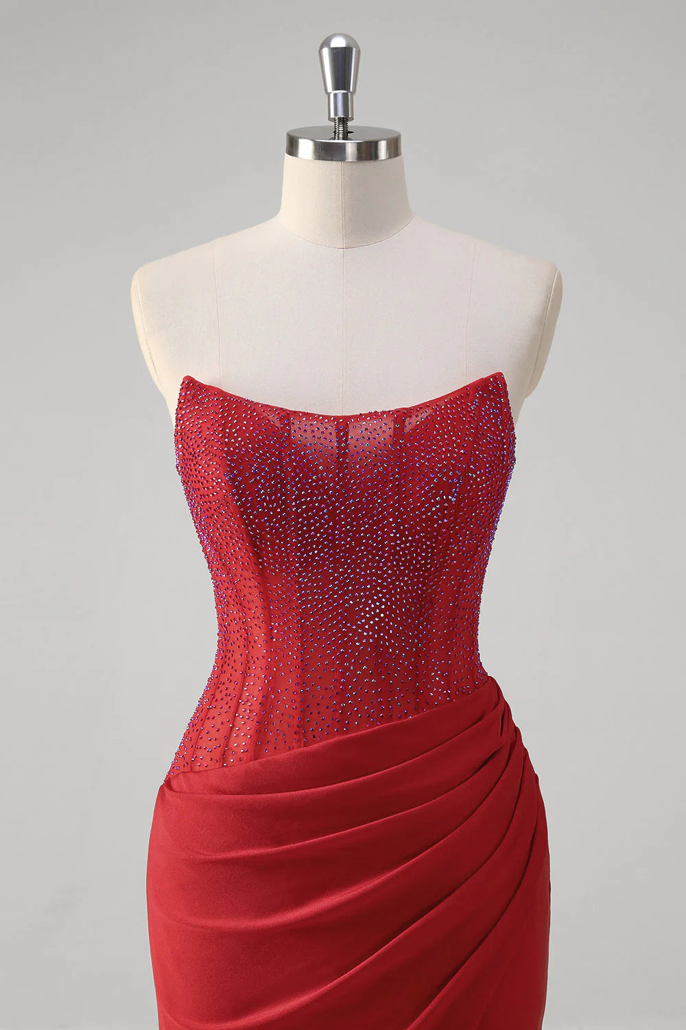 OKBBN Shining Mermaid Off Shoulder Tight corset with Beaded Ruffles, Long Split Ball Dress