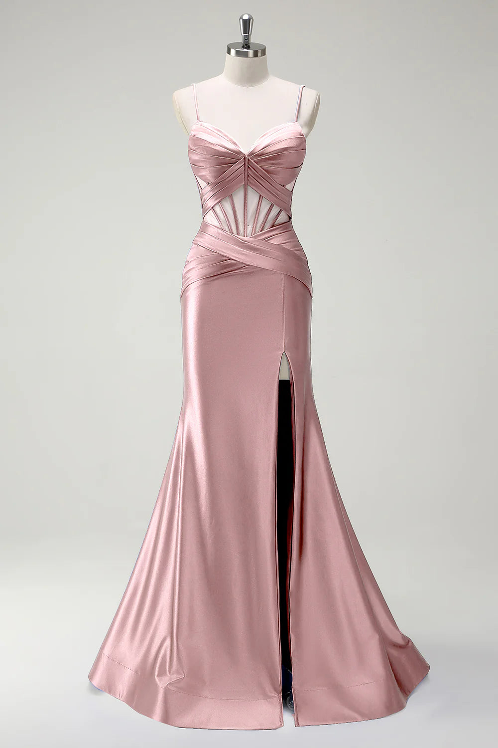 OKBBN mermaid slim shoulder strap long satin sleeveless evening gown
