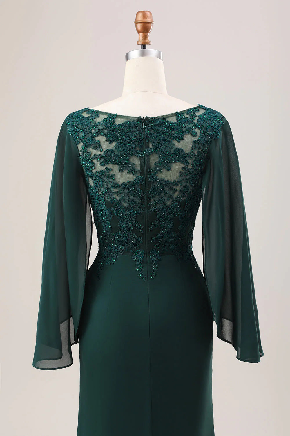 OKBBN Sparkling Mermaid Chiffon Long Sleeve Bridal Mother Dress
