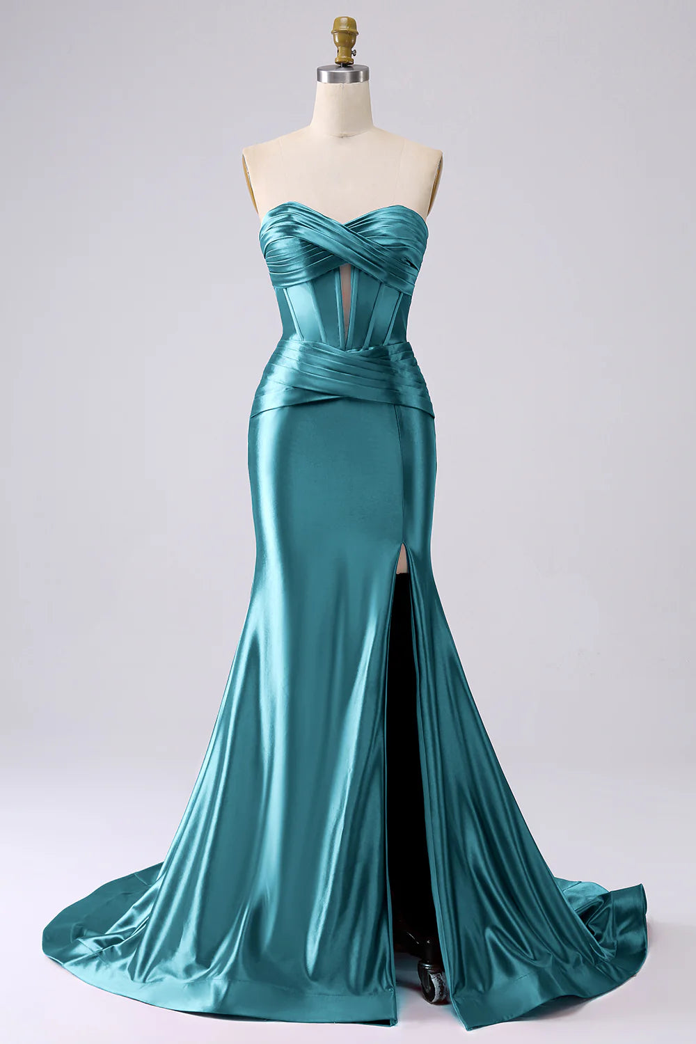 OKBBN mermaid tight corset slit long satin evening gown