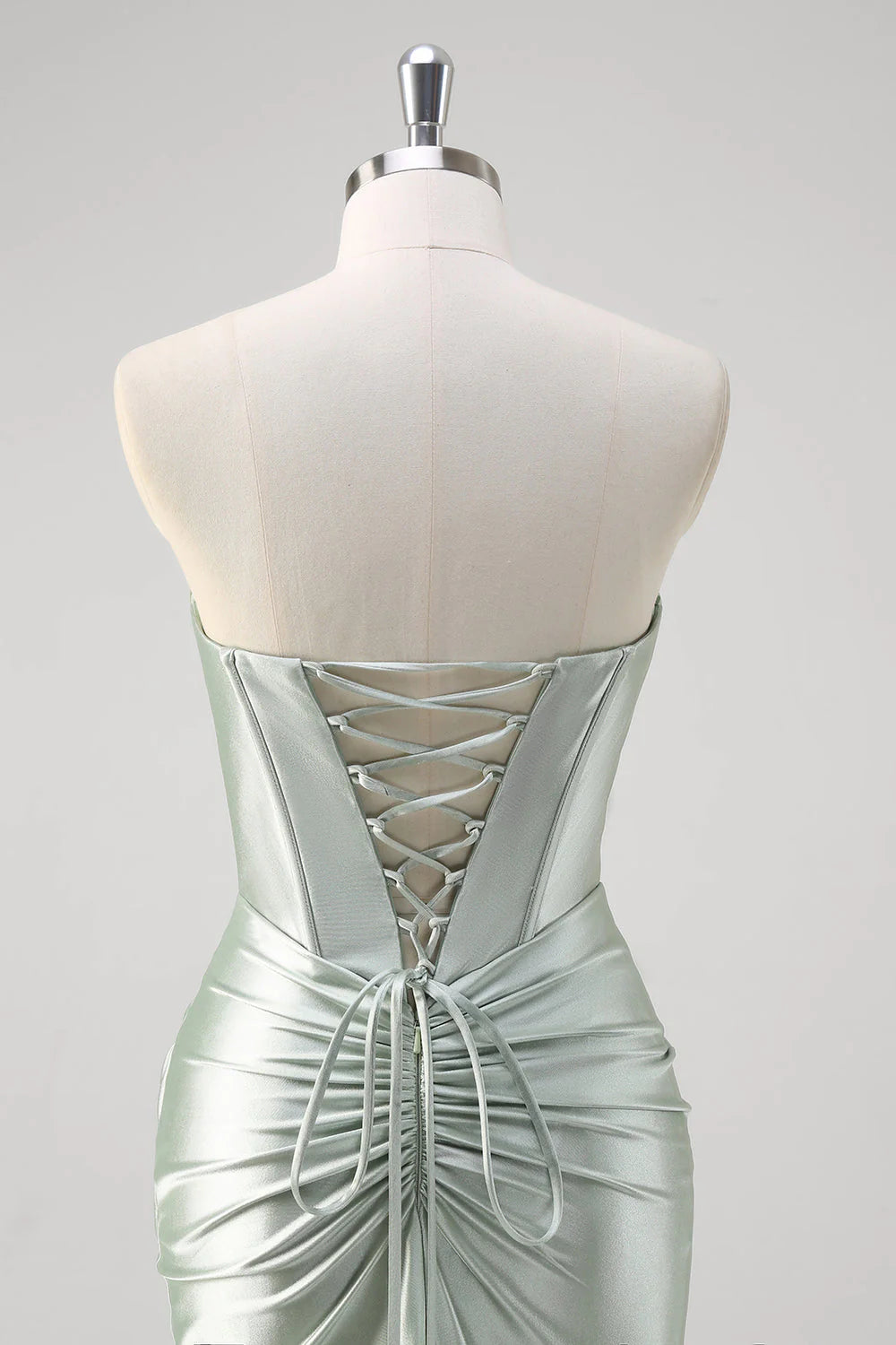 OKBBN mermaid off shoulder pleated satin tight corset long slit evening gown