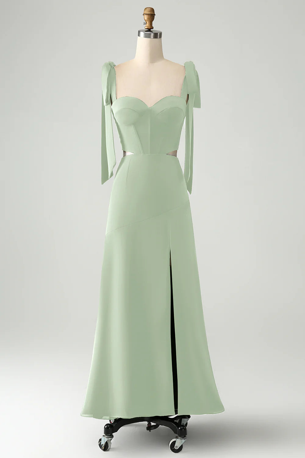 A Line Spaghetti Straps Floor Length Dress with Slit