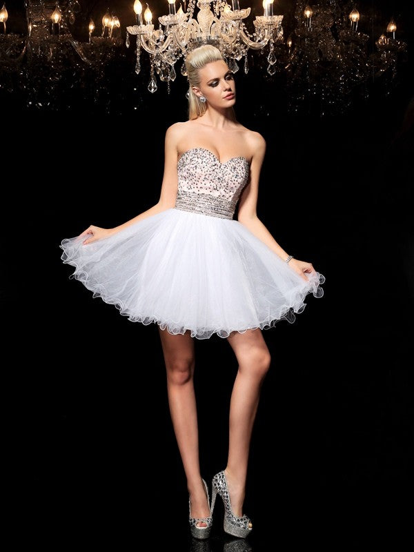 A-shaped Princess Noble Beaded Sleeveless Short Net Cocktail Dress