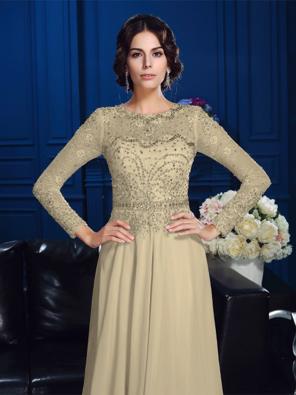 A-line princess style hollowed out long sleeved chiffon bridal mother dress