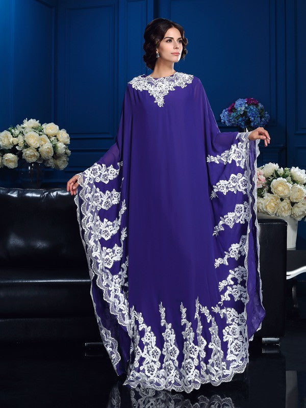 A-shaped Princess Dome Applique Long sleeved Chiffon Bride Mom Dress