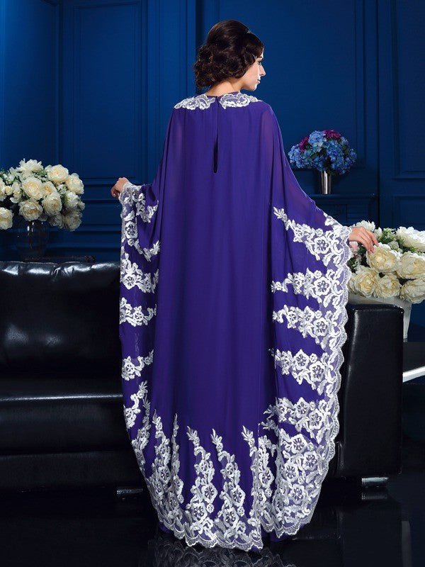 A-shaped Princess Dome Applique Long sleeved Chiffon Bride Mom Dress