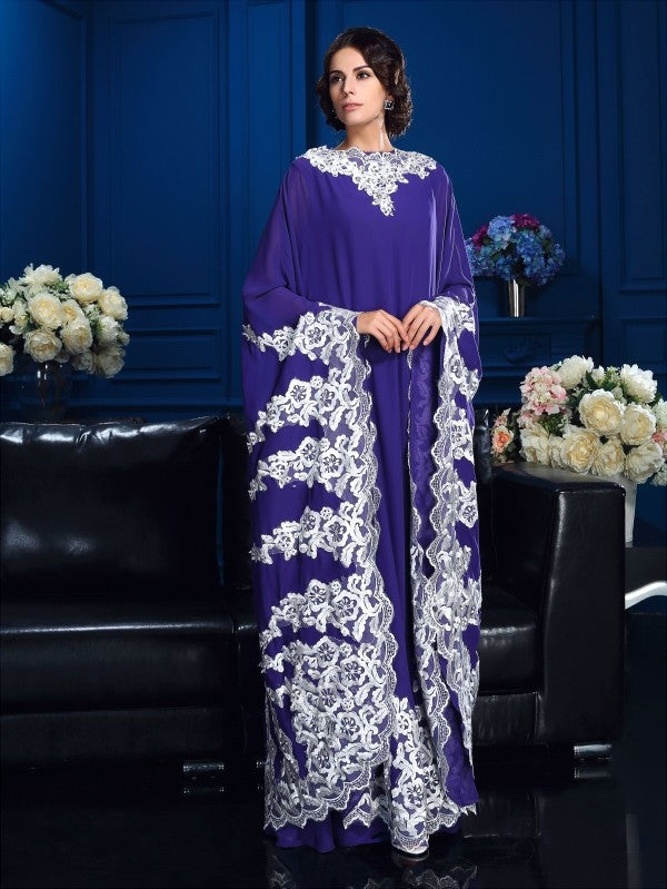 A-shaped Princess Dome Applique Long sleeved Chiffon Bride Mom Dress