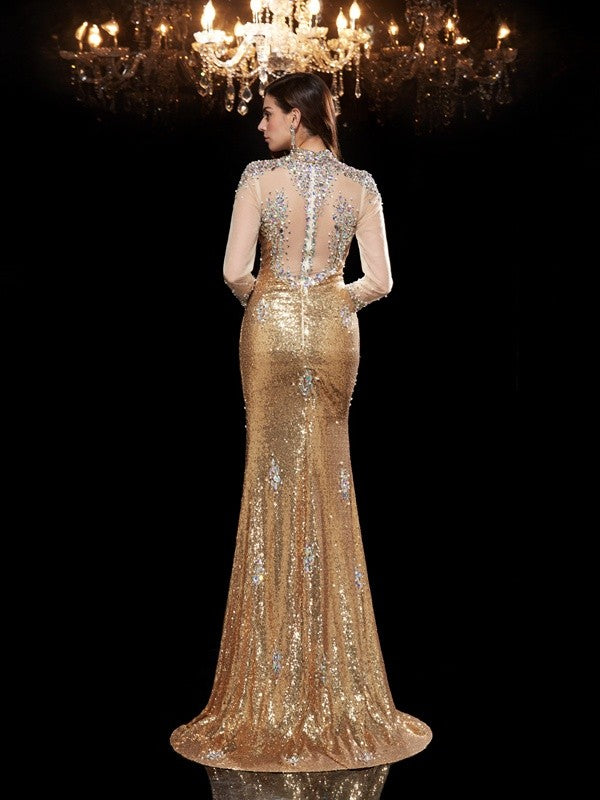 Loudspeaked herringbone high neck beaded 3/4 sleeve sequin party cocktail dress