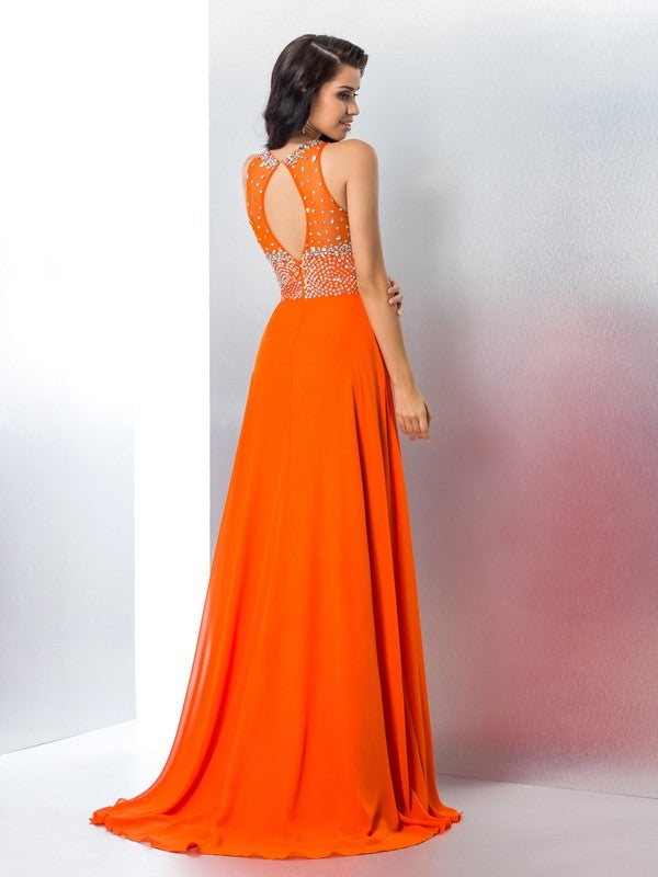 Small slim fit mermaid beaded sleeveless long chiffon dress