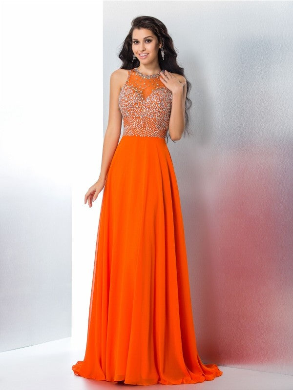 Small slim fit mermaid beaded sleeveless long chiffon dress