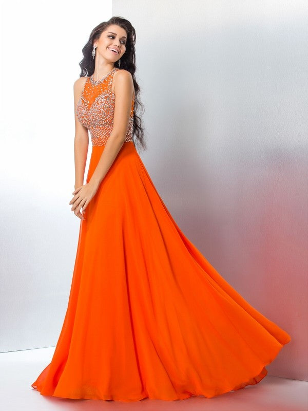 Small slim fit mermaid beaded sleeveless long chiffon dress