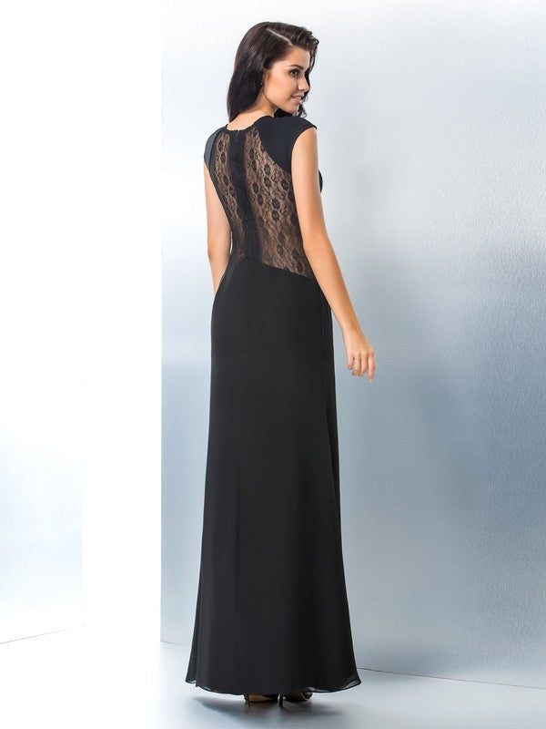 Small slim fit mermaid lace short sleeved long chiffon dress