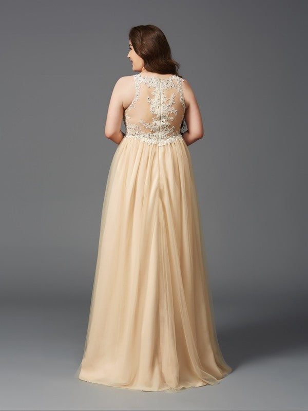 A-line Elegant Princess Dress Water Diamond Sleeveless Long sleeved Plus Size Dress