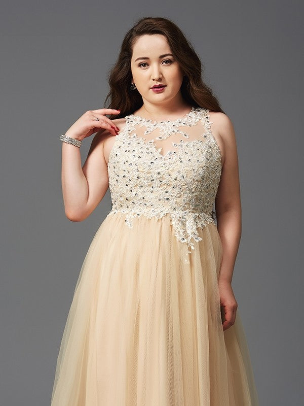 A-line Elegant Princess Dress Water Diamond Sleeveless Long sleeved Plus Size Dress