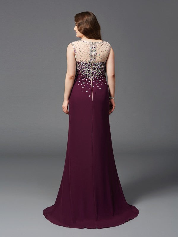 Elegant and Sexy Strap Water Diamond Sleeveless Long Chiffon Plus Size Dress
