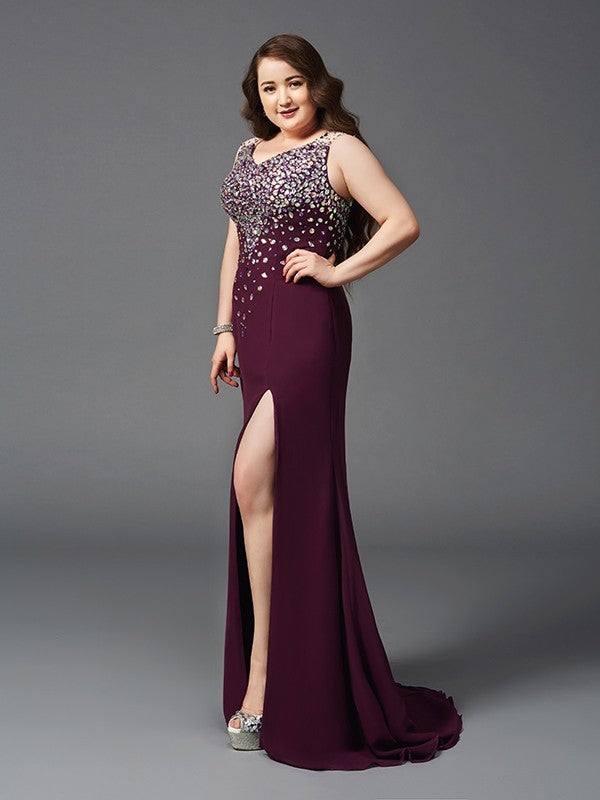 Elegant and Sexy Strap Water Diamond Sleeveless Long Chiffon Plus Size Dress