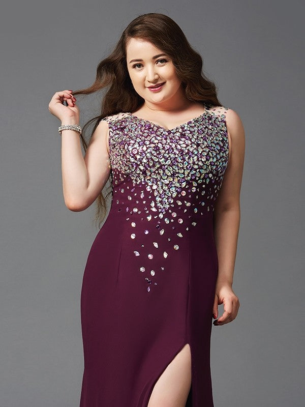 Elegant and Sexy Strap Water Diamond Sleeveless Long Chiffon Plus Size Dress
