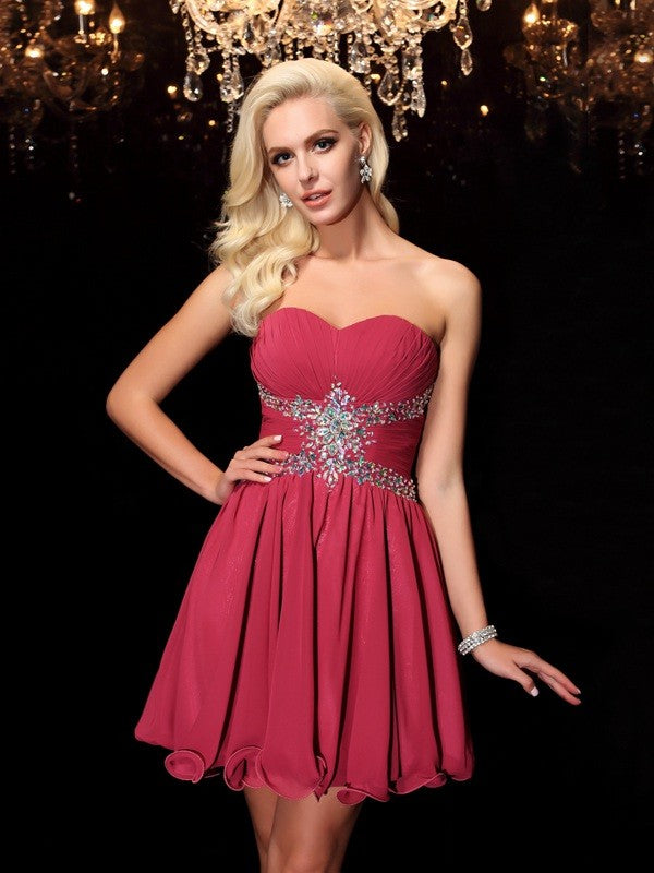 A-line Elegant Princess Heart Diamond Sleeveless Chiffon Short Skirt