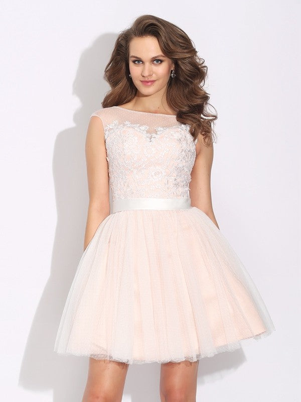 A-line Sweet Princess Dress with Ruffle Edge Short Sleeve Short Mesh Dress