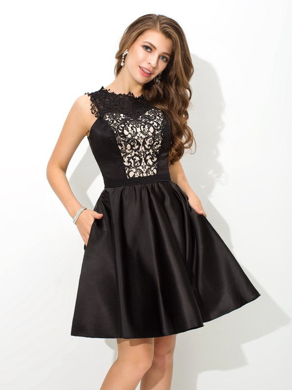 A-line Elegant Princess Spoon Lace Sleeveless Short Cocktail Party Dress