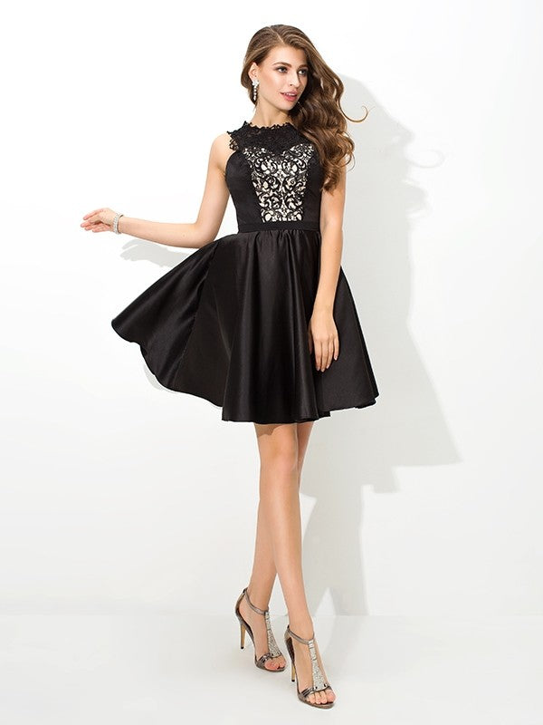 A-line Elegant Princess Spoon Lace Sleeveless Short Cocktail Party Dress