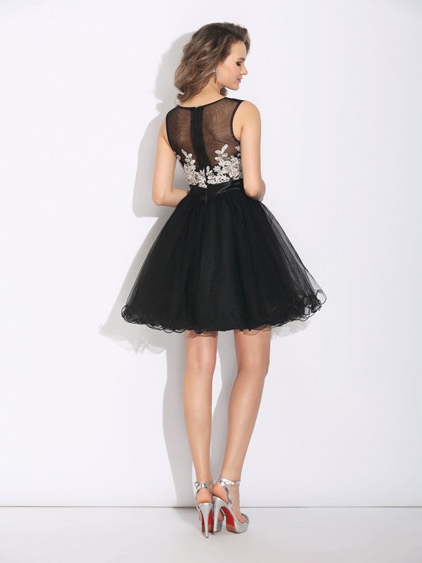 Knee length elegant princess spoon sleeveless short net party cocktail dress