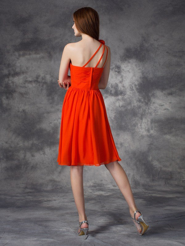 A-line Beautiful Princess One Shoulder Handmade Flower Sleeveless Chiffon Short Skirt