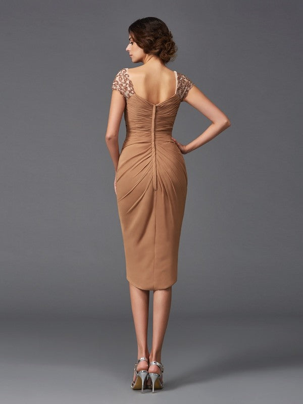 High end color dress stand up collar sweetheart decal short sleeved high and low chiffon cocktail dress