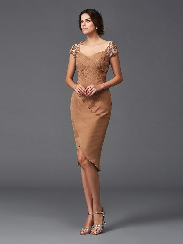 High end color dress stand up collar sweetheart decal short sleeved high and low chiffon cocktail dress