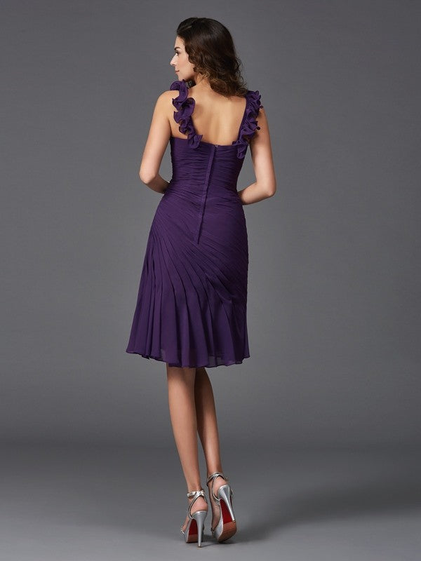 Column pleated sleeveless chiffon cocktail party short dress