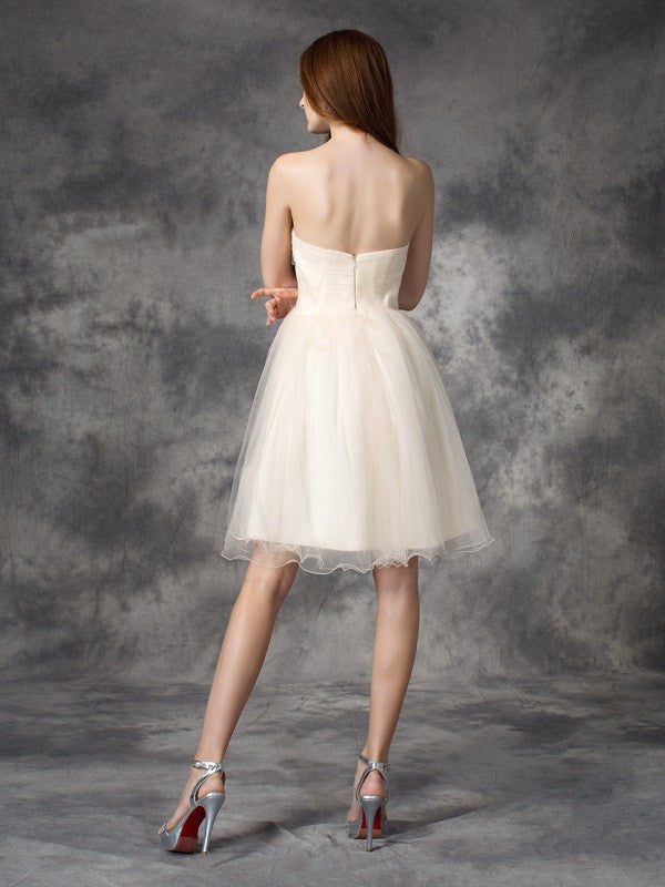 A-line Elegant Princess Applique Sleeveless Short Net Party Dress