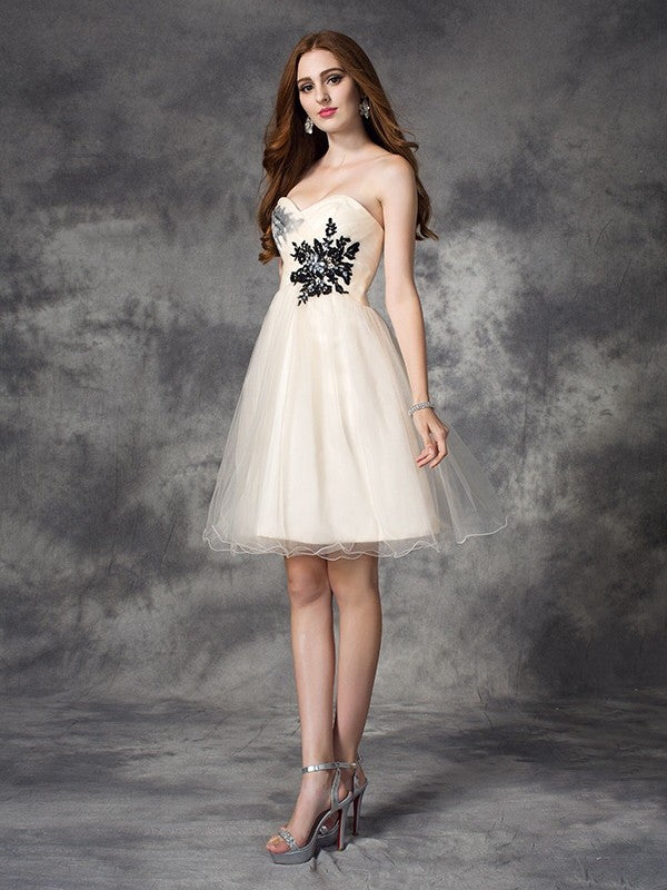 A-line Elegant Princess Applique Sleeveless Short Net Party Dress