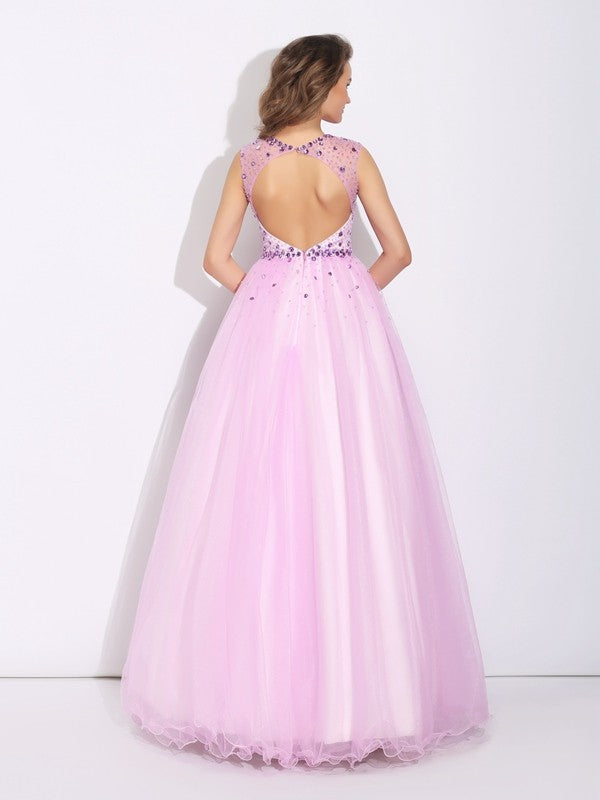 A-line Elegant Princess Gemstone Water Diamond Sleeveless Long sleeved Dress