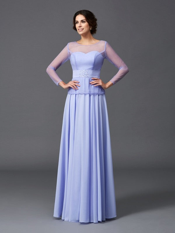 A-line skirt princess style pleated round neck chiffon bridal mother dress