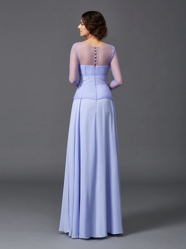 A-line skirt princess style pleated round neck chiffon bridal mother dress