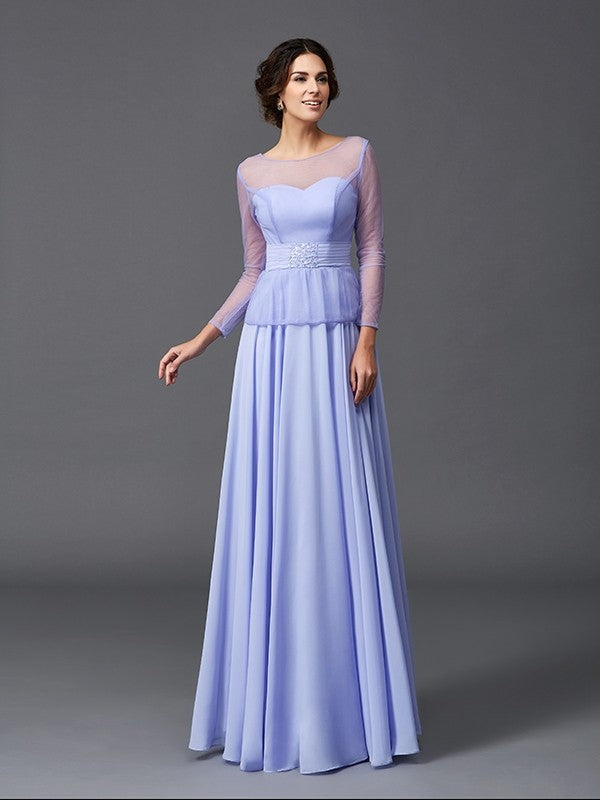 A-line skirt princess style pleated round neck chiffon bridal mother dress