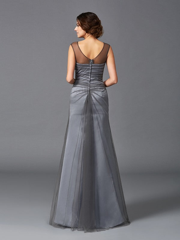 SlSlim fit pillar spoon bead decoration sleeveless long mesh bridal mother dress