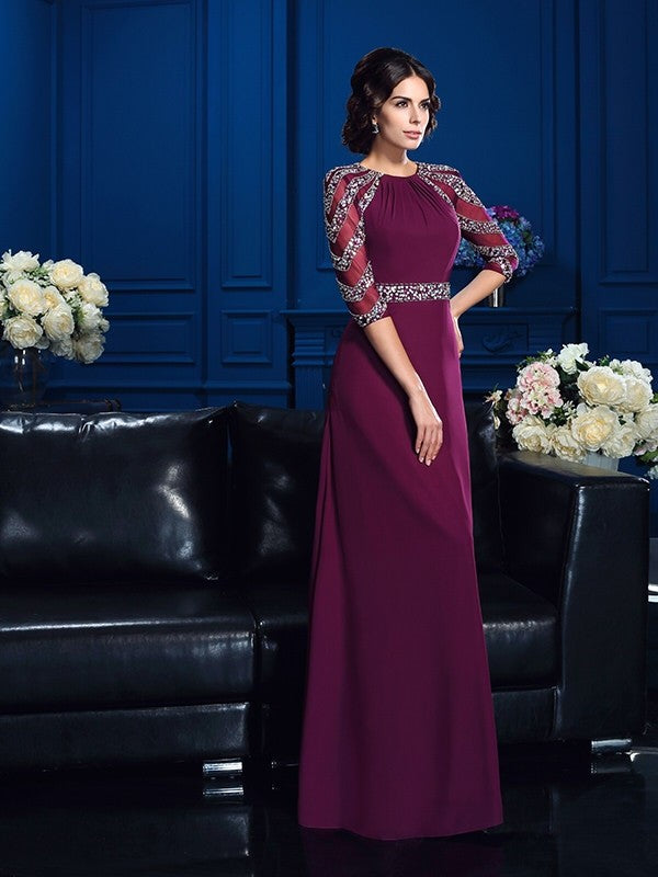 Princess style curved bead embellishmen sleeve length chiffon bridal mother dress