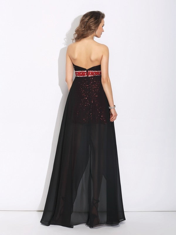 Elegant Princess Sweetheart Sequin Sleeveless High Low Chiffon Dress