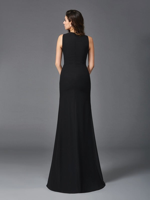 Column beaded sleeveless long elegant and sexy chiffon dress